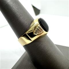 18K 750 Yellow Gold 4.61G Oval Onyx Signet Ring Sz: 7.5!